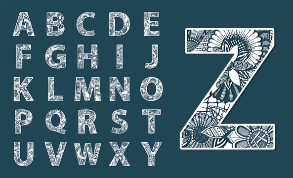 Initial monogram letter alphabet. White blue