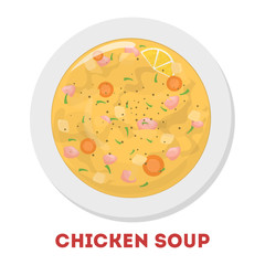 Chicken soup in the plate. Tasty meal and ready dish