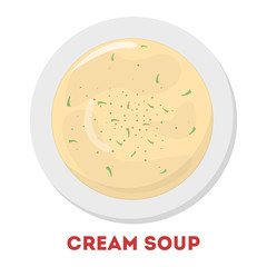 Tasty cream soup in a bowl. White food in the plate