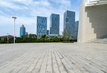 Empty Plaza and Modern Office Building, Qingdao, China