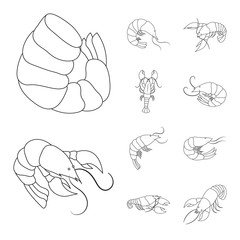 Vector illustration of food and sea icon. Collection of food and animal vector icon for stock.