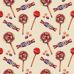 Children's watercolor set lollipops seamless pattern lollipops