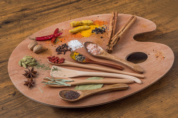 カラフルなスパイス　Photo of colorful Indian food spices