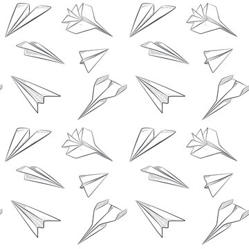 Paper planes doodle simple vector pattern.