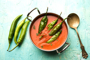 Hyderabadi mirch/mirchi ka Salan or green chilly sabzi or curry. Main course recipe from India....