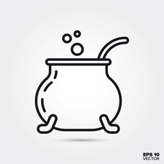 Halloween magic potion cauldron line icon vector illustration