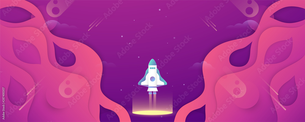 Wall mural rocket is flying in galaxy space of the universe. abstract gradient background in liquid and fluid s