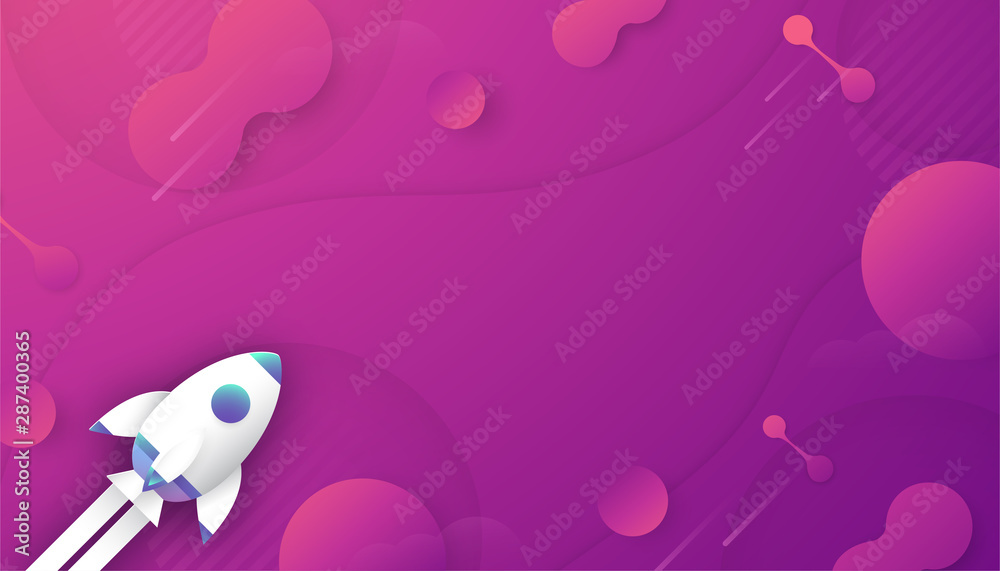 Wall mural rocket is flying in galaxy space of the universe. abstract gradient background in liquid and fluid s