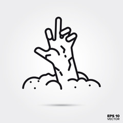 Halloween zombie hand from grave line icon vector illustration