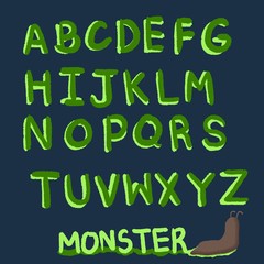 Font abc alphabet illustration green color monster concept.