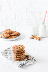 Fototapeta na wymiar Classic oatmeal cookies with chocolate