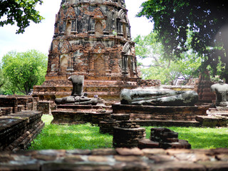 The ruin temple with tree in the Wat Mahathat is a Buddhist temple in Ayutthaya of central Thailand