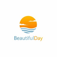 Beautiful Day logo design, sun water icon sunrise circular vector design in ocean scenic