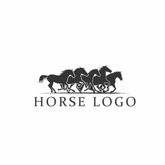 Five horse running icon vector logo