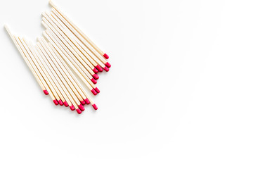 Matches for danger concept on white background top view mock up