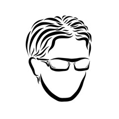 young man with glasses, black outline of the head