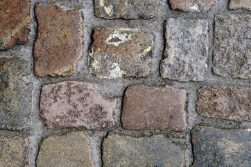 Close up view of cobblestone pavement