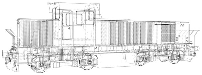 Train. Technical wire-frame. Vector rendering of 3d.