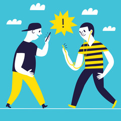 Men walking looking on their phones and going to crash.