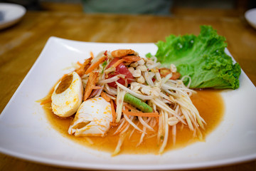 Salted egg in papaya salad, Thai food