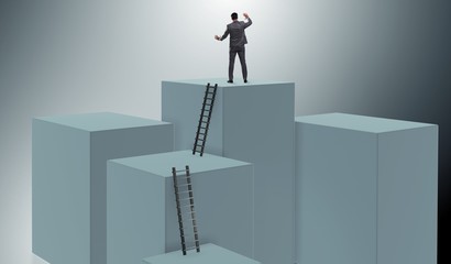 Businessman climbing blocks in challenge business concept