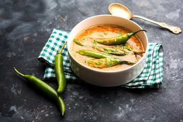 Hyderabadi mirch/mirchi ka Salan or green chilly sabzi or curry. Main course recipe from India....