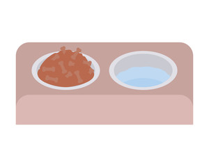 bowl with food and water animal on white background