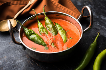 Hyderabadi mirch/mirchi ka Salan or green chilly sabzi or curry. Main course recipe from India....