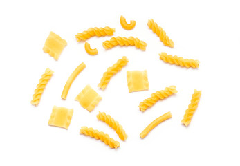 Italian Pasta, raw Italian pasta isolated on white background