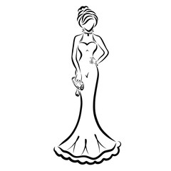 lady in evening dress with a handbag in her hand