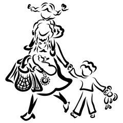 Mother's duties, children and heavy bags, having many children