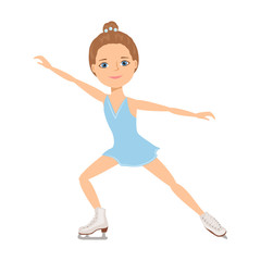 Female Figure Skater. Girl skates on ice isolated on white background. Vector sport illustration in cartoon simple flat style.