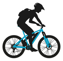 Fototapeta na wymiar Cycliste X COUNTRY VTT Cross Country vélo électrique bleu