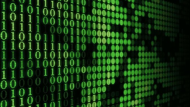 Green numbers 0 and 1 digital machine code background blinking abstract computer