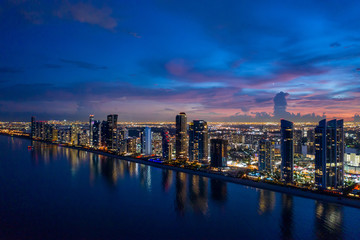 Fototapeta na wymiar Sunny Isles Beach Florida USA twilight aerial panorama