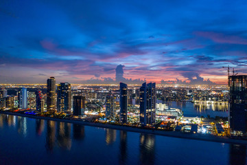 Fototapeta premium Sunny Isles Beach Florida USA twilight aerial panorama