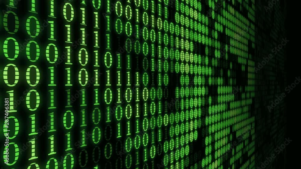 Poster green wall of numbers matrix machine code blinking computer process background