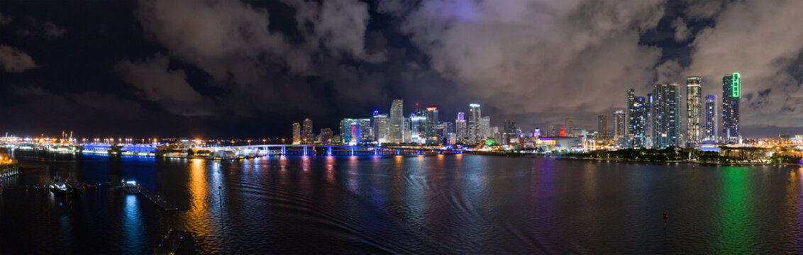 Best night aerial panorama Downtown Miami Florida
