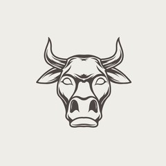 Vector logo, emblem, label template with black and white Bull head.