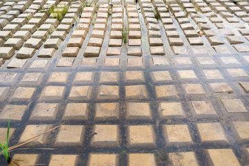 Fototapeta premium Universal flexible protective concrete mats of the pipeline against mechanical damage in the channel part of the underwater crossing