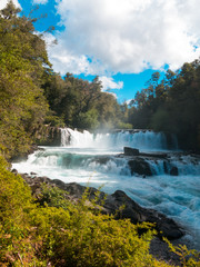 Waterfall of La Leona, in Huilo Huilo Biological Reserve, Los Ríos Region, southern Chile.