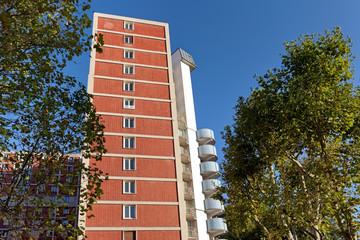 Famous red brick building in Paris eastern suburb