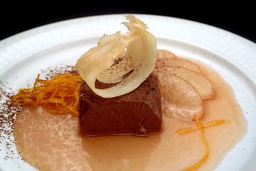 Italian food recipe, traditional chocolate and pears cake.