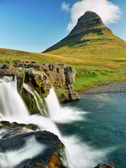Waterfall in the mountains. Iceland