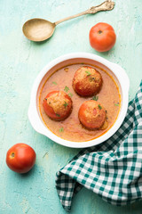 Tomato Salan or Tamatar sabzi or curry. Main course recipe from India. served in a bowl. selective focus
