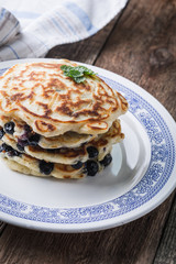 Blueberry  pancakes in, fresh summer breakfast