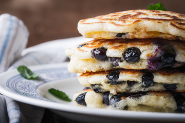 Blueberry  pancakes in, fresh summer breakfast