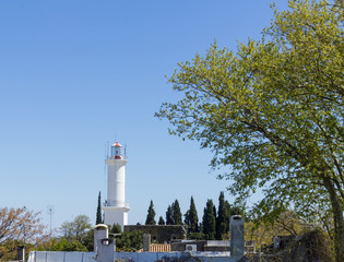 Overview of the historic and colonial center of Colonia del Sacramento with the lighthouse. It is...