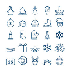 Merry Christmas and Happy New Year vector icons collection. Modern outline icons for web design - 287411714