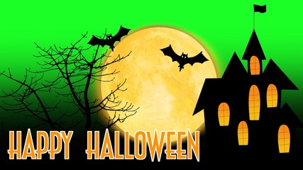 Happy Halloween colourful theme  background, with scary trees and hovering bats on moon sky. Design illustration